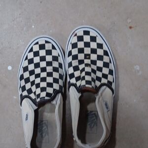 Vans Womens Black and Cream Checkered Sneakers 02/04 Worn